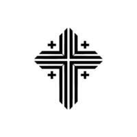 Geometric Cross with Striped Arms and Smaller Cross Symbols in a Clean, Minimalist, Black and White . vector