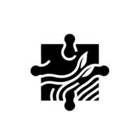 A minimalistic black and white puzzle piece , incorporating natureinspired elements like leaves and flowing lines, on a white background. vector