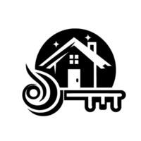 Elegant Real Estate A stylized house within a black circle, integrated with a key , showcasing property and ownership. vector