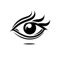 Stylized, monochromatic eye with bold black lines and a detailed iris, against a white background and drop shadow, minimalist . vector
