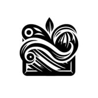 Abstract Black White Ornament A symmetrical with swirls, organic shapes, and botanical elements, encased within a square frame. vector