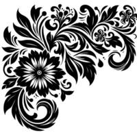 Intricate Black Floral Corner , a symmetrical flourish, rendered in a classic Art Nouveau style on a white background, with a bold and elegant composition. vector