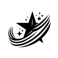 Bold Black Star with Streamlined Stripes and Sparkling Accents on a Clean White Background, Creating a Dynamic and Modern Emblem. vector