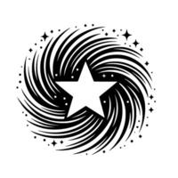 A Star in a Vortex of Energy, Surrounded by Sparkling Celestial Elements in a Minimalistic Black and White . vector