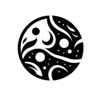 Intricate Black and White YinYang Symbol Featuring Celestial Elements, Crescent Moons, Leaves and Stars, in Circular Composition. vector