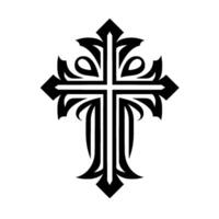 Ornate, Black and White Gothic Cross on a Clean White Background, with a symmetrical composition. vector
