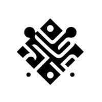 Abstract black geometric symbol with diamond shape, stylized shapes, dots, lines, and a minimalist, symmetrical on a white background. vector