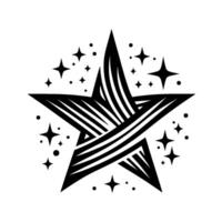 Striated Black and White Starburst with Sparkling Accent Stars and a Modern, Geometric Feel on a Clean White Background vector