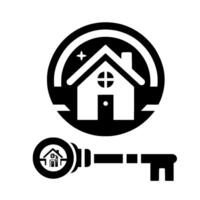 Symbolic Real Estate Featuring a House Within a Circle and Key, Representing Property Ownership and Security. vector
