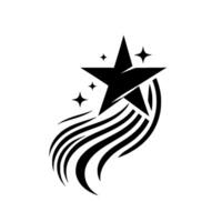 Black star with trailing lines and smaller stars on a white background, representing motion and achievement. vector