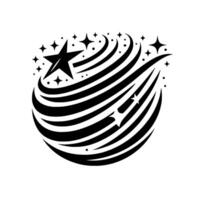 Bold Black and White Swirling Starry with a Dominant Central Star and Emanating Trails, Isolated on White vector
