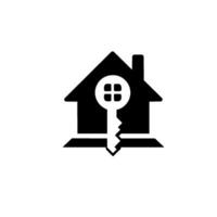 Monochrome of a house with keyholeshaped key, representing homeownership or real estate, on a bright white background with a subtle drop shadow. vector