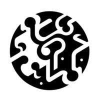 Abstract Black White Circular Intricate Network of Fluid Lines, Dots, and Question Mark Shapes. vector