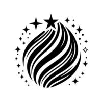 Abstract black and white featuring shooting stars and curved lines forming a celestial sphere on a white background. vector