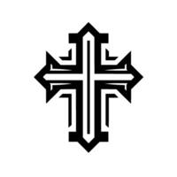 Geometric Black Cross on White Background, Featuring Sharp Angles and Clean Lines, Symbol of Faith and Minimalism. vector
