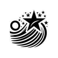 Dynamic Black White Composition Large Star with smaller starburst, a stylized wave, and a circular element. vector