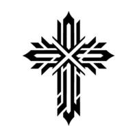 Black Geometric Cross on White Background Modern Interpretation of Faith and Spirituality, Symbolic Representation vector