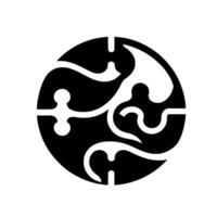 Abstract Black and White Circular with Intertwined Organic Shapes and Geometric Elements. vector