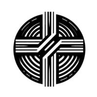 Abstract Geometric A Black and White Circular Composition with CrossLike Lines and Arcs. vector