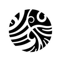 Intricate black and white circular featuring swirling patterns, stripes, and organic shapes, creating a bold, minimalist . vector
