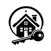 Symbolic Monochrome House Within a Circle, with Key, Representing Home Ownership and Security, with a Simple Stylized Aesthetic. vector