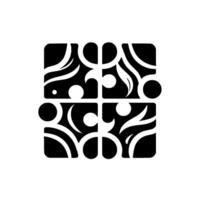 Geometric Abstract Black and White Square Composition with Ornate, Organic, and Symmetrical Elements. vector