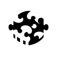 Abstract black and white puzzle piece with ornate organic cutouts and striped edge, on a white background with a shadow. vector