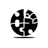 A minimalist black and white circular puzzle , composed of stylized jigsaw pieces with unique curves and voids. vector