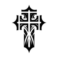 Ornate Black Cross with Geometric Curvilinear Elements, Set Against a White Background. A Tattoo or Emblem. vector