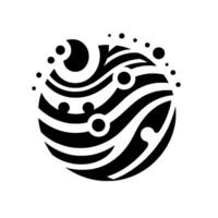 Abstract Black and White Orb with Crescent, Wavy Lines, and Floating Dots on a Clean Background. vector