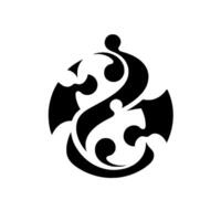 Abstract Yin Yang , crafted with jigsawlike pieces, curves, and dots, in monochrome palette. vector