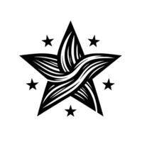 Bold Black White Starburst Center Detailed with Flowing Lines, Surrounded by Smaller Stars on a White Backdrop. vector