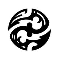 Abstract monochrome of intertwined, stylized organic shapes within a circular frame, evoking symmetry and balance. vector