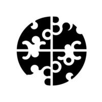 Abstract Black and White Circular FourPiece Jigsaw with Humanlike Forms, Geometric Pattern on White Background. vector