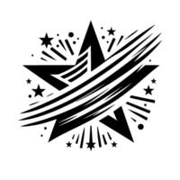 Bold Monochrome Starburst Featuring a FivePointed Star with Striking Diagonal Streaks, Surrounded by Smaller Star Accents and Bursting Elements. vector