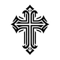Bold Black and White GothicInspired Cross , Featuring Intricate Geometric Patterns on a Clean White Background. vector