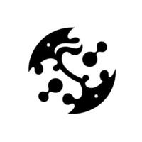 Abstract Circular Black and White Composition with Curved Lines, Molecular Shapes, and Dots, Isolated on White. vector