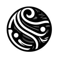 Circular black and white tribalinspired , swirling patterns, and contrasting light and dark elements in style, symbolizing balance. vector