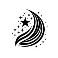 Black and White Crescent with Star Cluster and Starburst Element, Elegant and , Symbolic of Dreams. vector