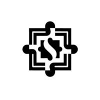Bold Black White Geometric Featuring a Central S Shape Inside a Stylized, Connected Square with Rounded Corner Pieces. vector