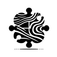 Black and White Puzzle with Striped Pattern, Square Interior, Minimalist , Abstract, Symbolic, Isolated on White Background, Dots Below. vector