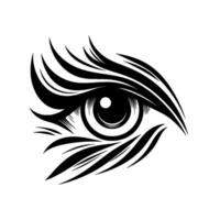 Intricate Black and White Depicting a Single Eye with Flowing Eyelashes and Intense Gaze Against a White Background. vector