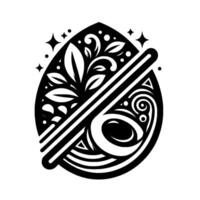 Elegant Black and White Abstract Composition with Leaves, Swirls, and Lines, Geometric and Organic. vector