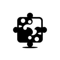 A stylized computer monitorshaped puzzle composed of three black jigsaw pieces and white circles, set against a white backdrop. vector