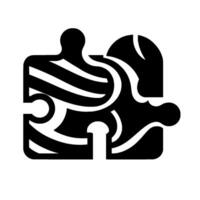 Abstract black and white puzzle pieces interwoven with contrasting lines, forming a dynamic and intricate on a bright white background. vector