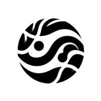 Abstract Black and White Circular with Serpentine Lines, Dots, and Gradation, set against a white background. vector