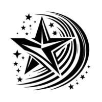 Bold Black and White Starburst with Geometric Star Elements and Flowing Lines, Evoking Energy and Motion on White Background vector