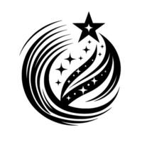 Abstract Black and White Illustration of a Shooting Star Comet with a Starburst Galaxy and Circular Swirl on White Background vector