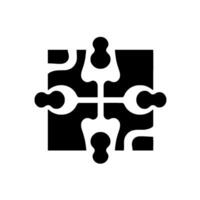 Isolated, stylized black and white puzzle , a square composed of four interconnected, uniquely shaped pieces with rounded edges, representing unity and collaboration. vector