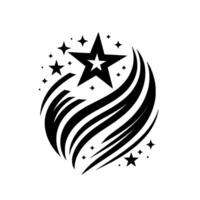 Black and White Stellar Burst A stylized emblem of stars and curved streaks radiating from a central point, creating a dynamic and elegant composition. vector